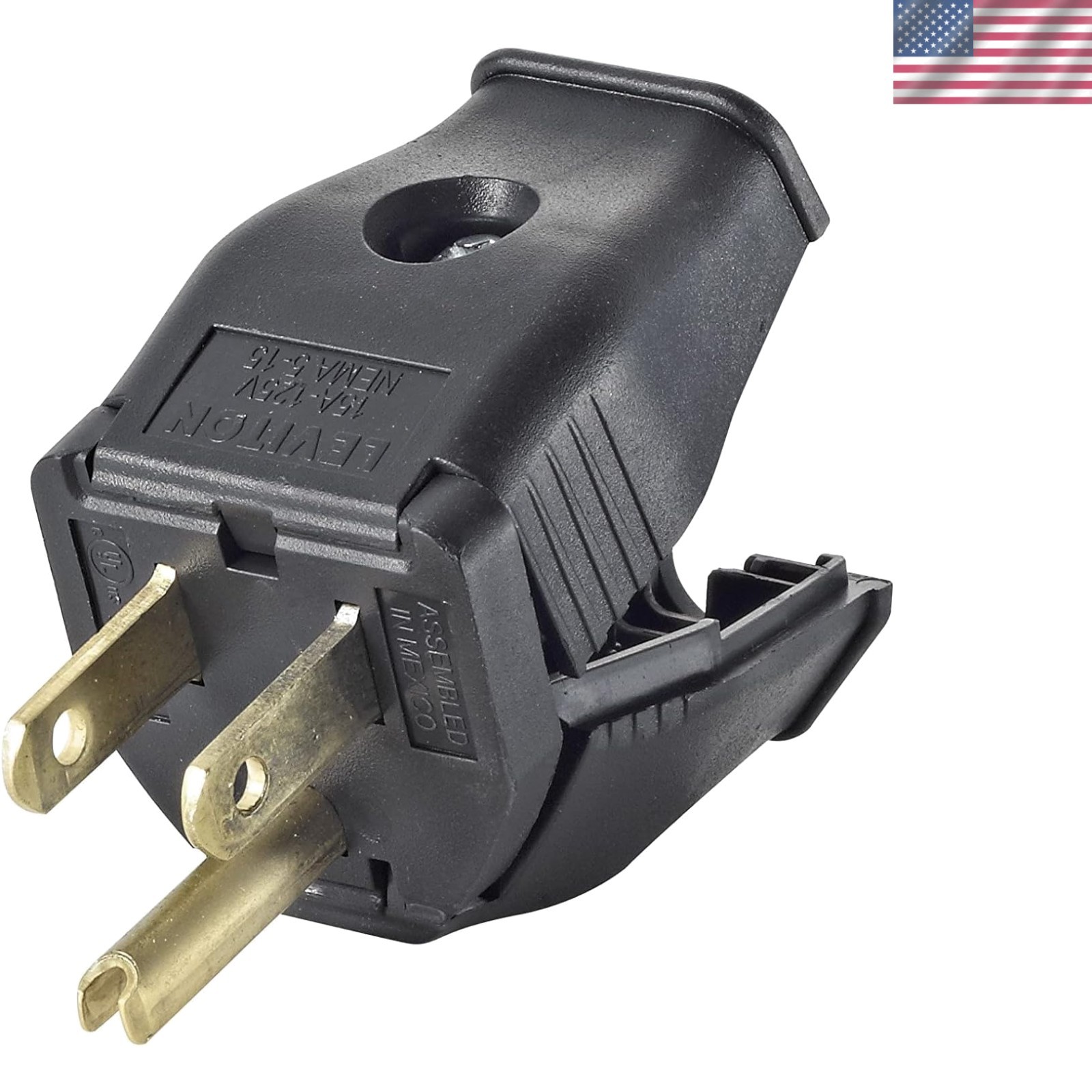 2-Pole, 3 Wire Grounding Plug, , Black