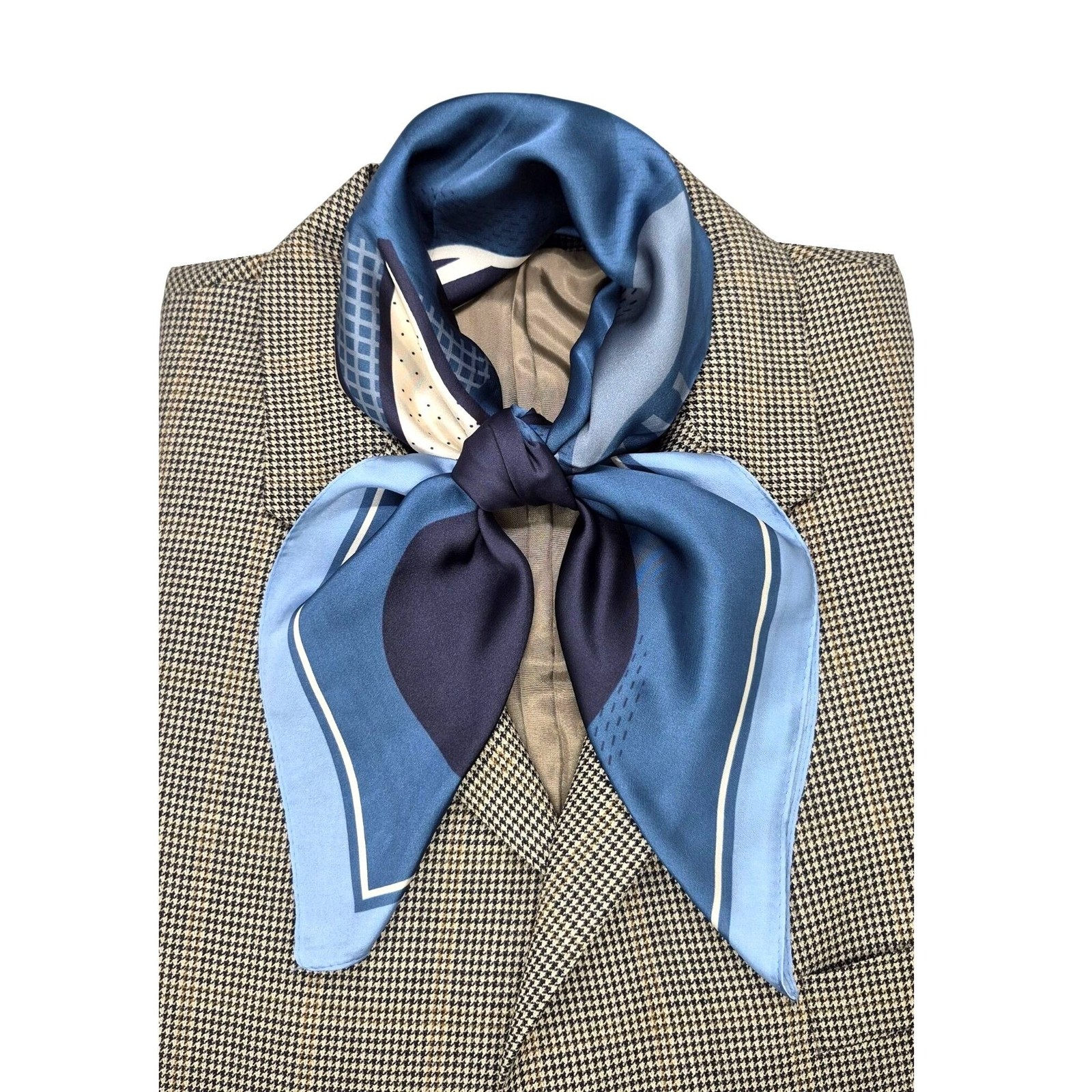 ✨Geometric Scarf Retro Silky Square Neck Wrap Abstract Accessory Hijab Blue New