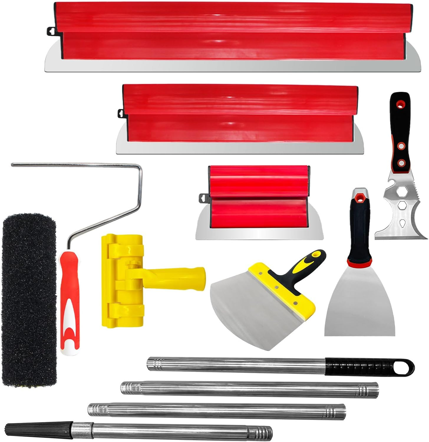 Drywall Skimming Blade Set, 10", 24”& 32” Skimming Blades with Extension Handle,