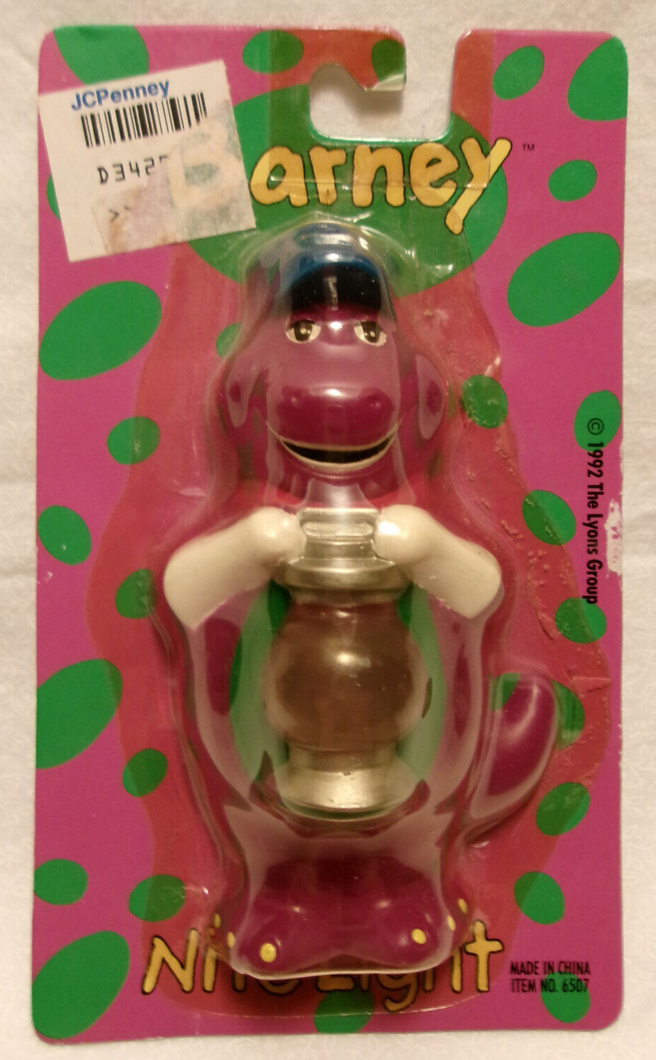 Barney Nite Light, 1992 never opened pkg, train conductor design, 6507