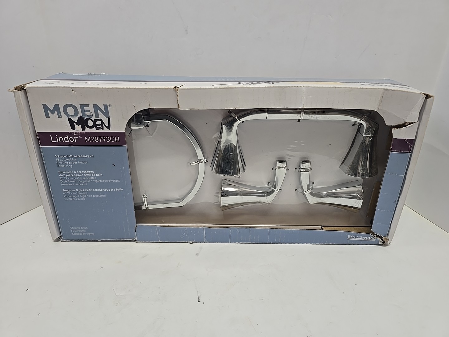 Moen Lindor MY8793CH Chrome Bathroom Hardware Set Towel Bar Ring TP Holder