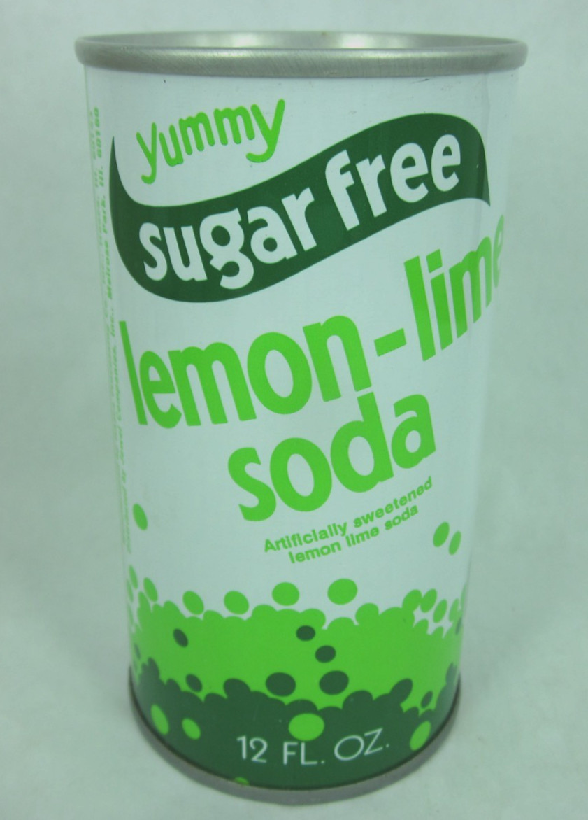 yummy sugar free lemon lime soda pop can DIET bottom opened Pitch In LOGO Itasca
