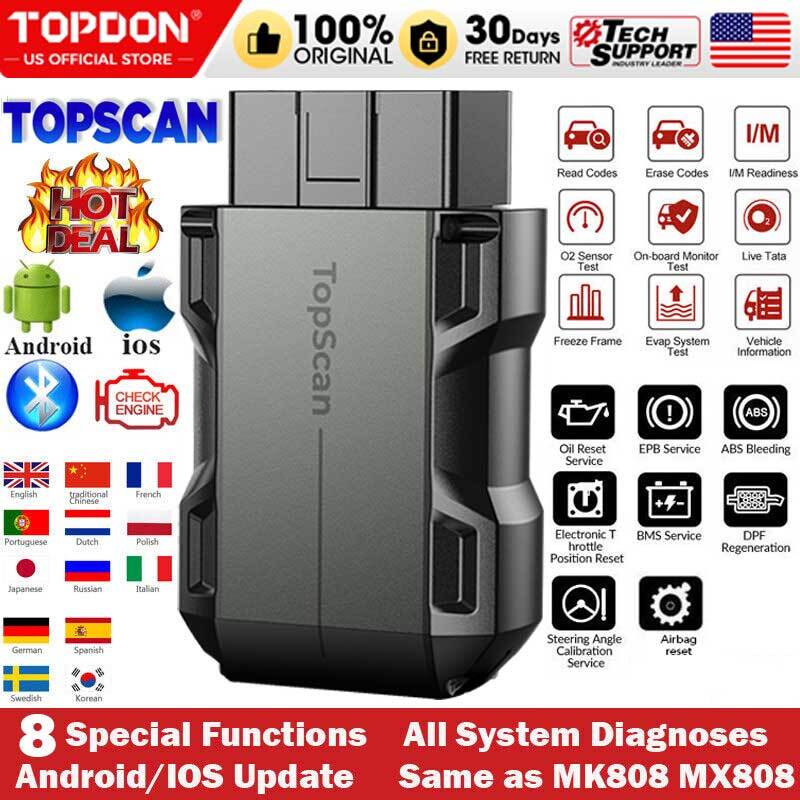 TOPDON TOP Scan OBD2 Car Code Reader Bluetooth Scanner Tool Full System ABS SRS