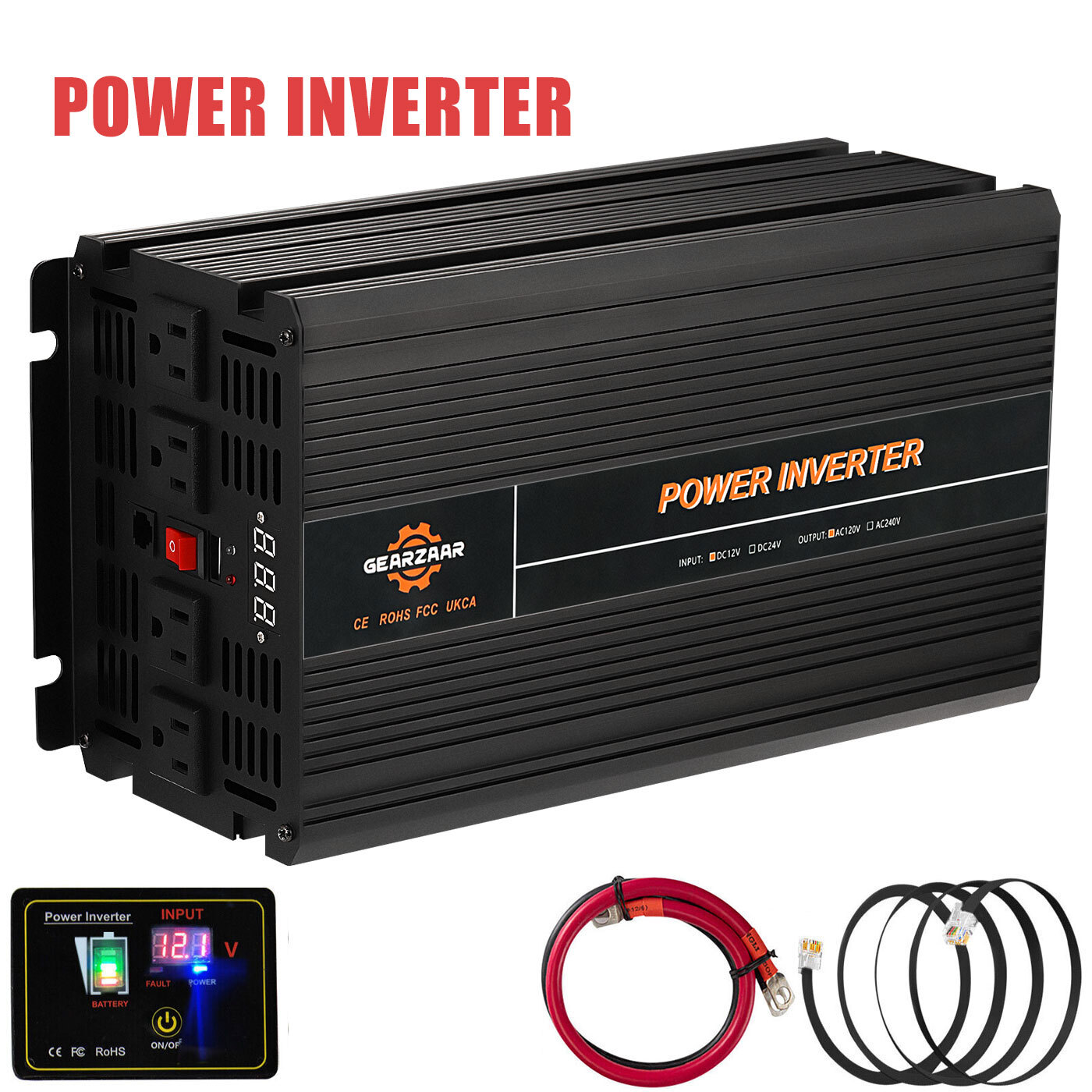 4000W Car Power Inverter DC 12V To AC 120V Pure Sine Wave Solar Converter LCD