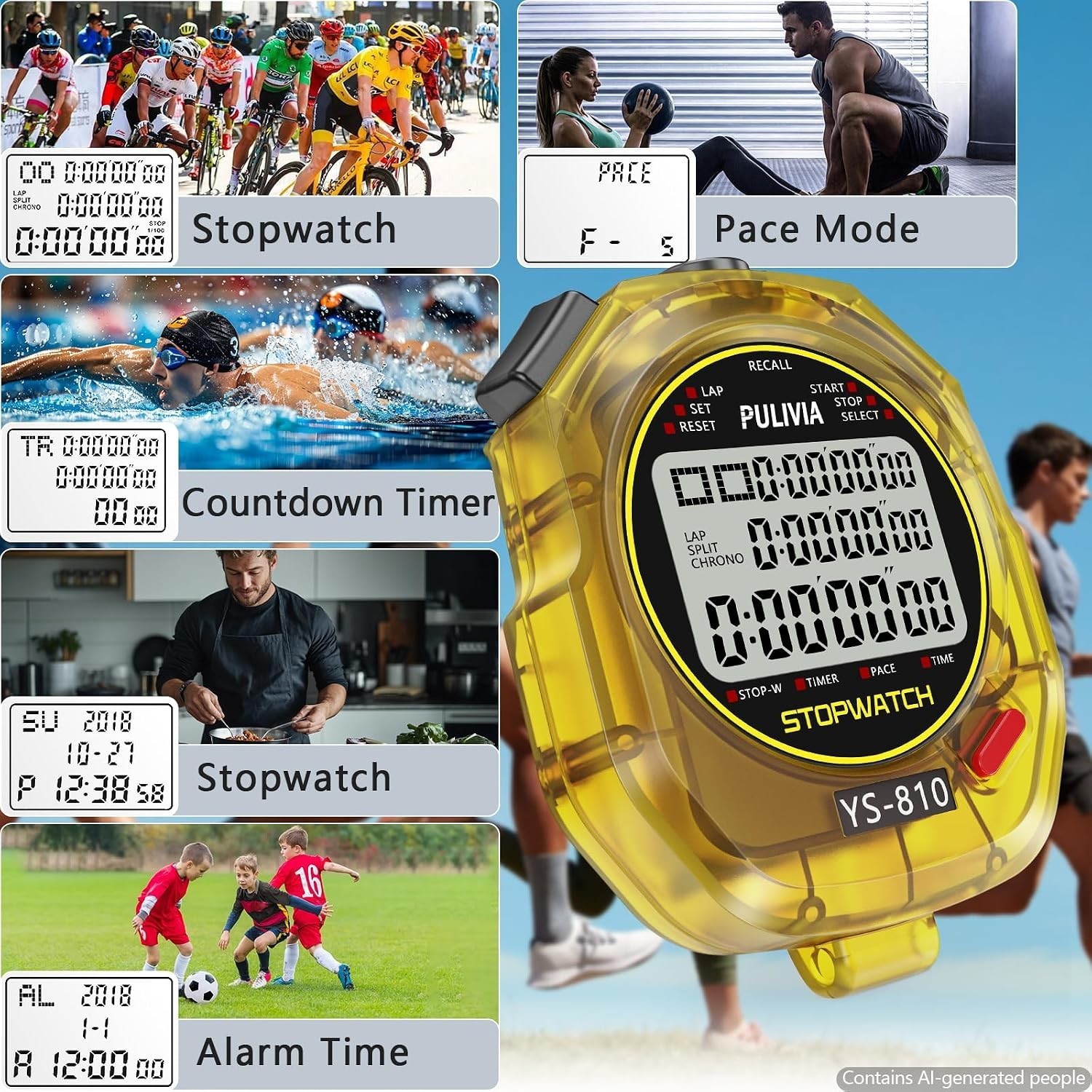 Durable Stopwatch with Countdown, Memory Functions & 3-Row Display for Sports