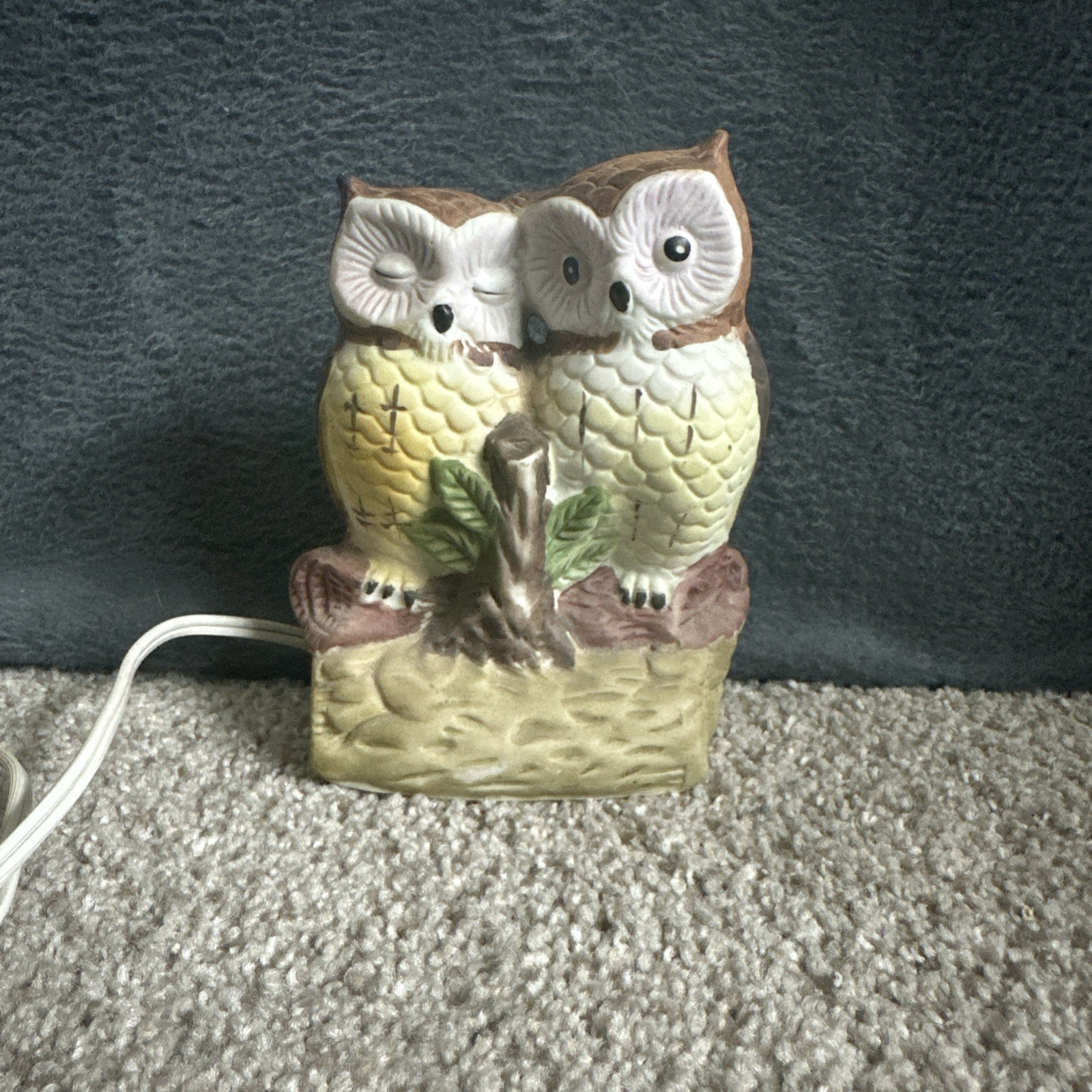 Vintage Hand Painted Owl Couple Night Light 6”x4”Cottage/Farmhouse