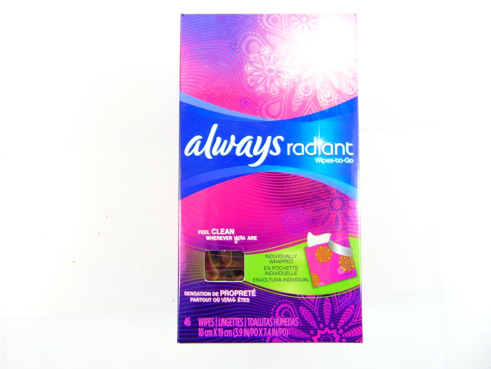 Always Radiant Wipes To Go 46 Count Box Individually Wrapped
