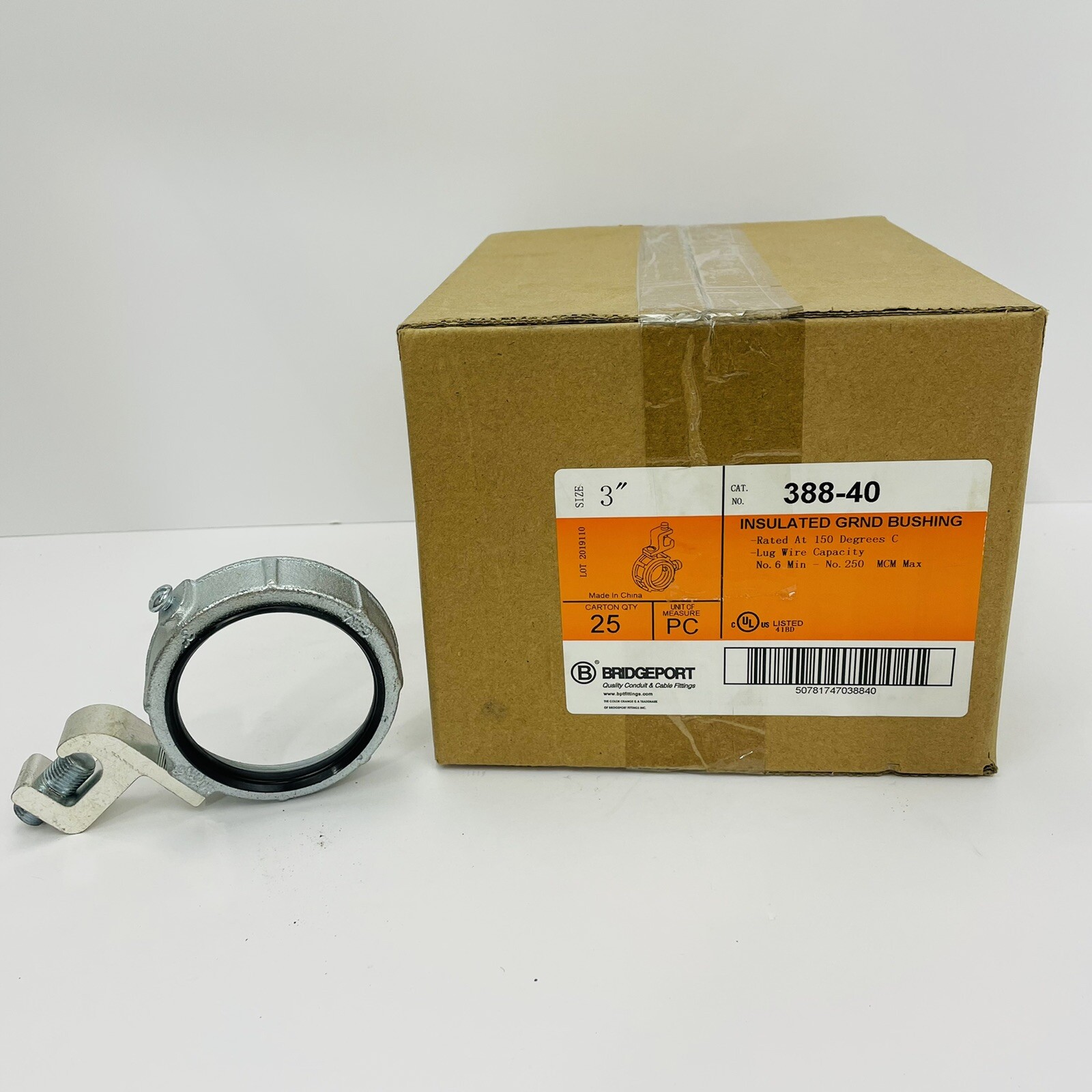 (Qty 1) Bridgeport 388-40 3” Insulated Ground Bushing Zinc Electroplated ~NEW~