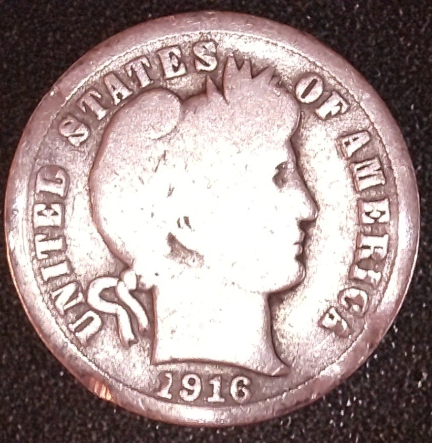 1916 BARBER SILVER DIME 10C