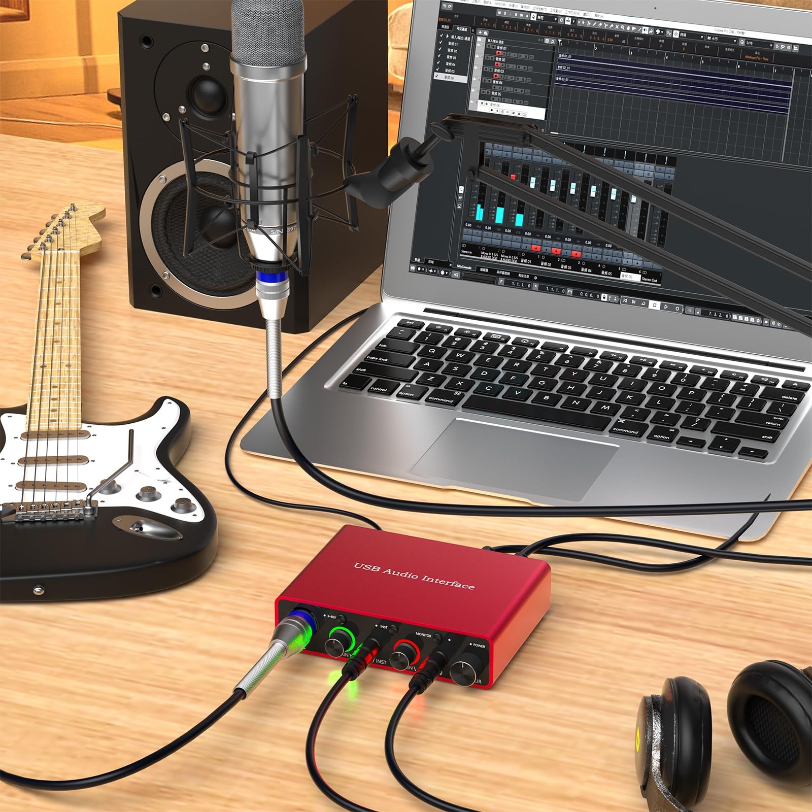 24Bit/192kHz USB Audio Interface with 48V Phantom Power - Studio Recording for M