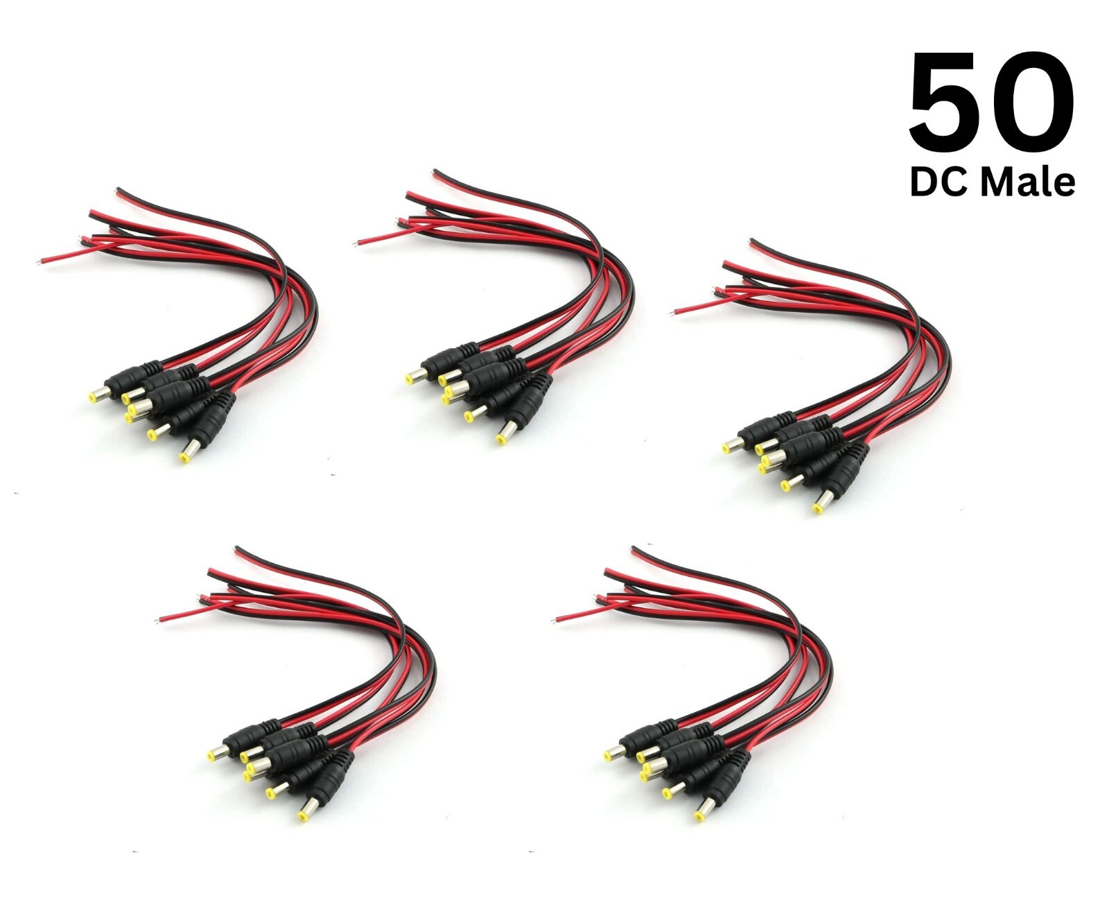 50x DC Jack Power Connector Male End Pigtail  2.1 mm x 5.5 mm Plug