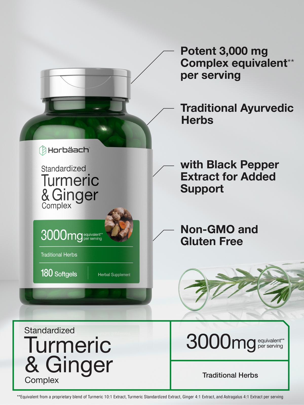 Turmeric Curcumin & Ginger Complex 3000 mg | 180 Softgels | by Horbaach