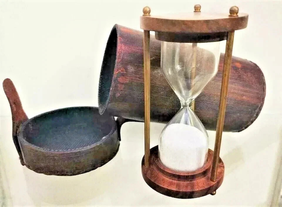 5'' Nautical Marine Sand Timer Antique Wooden Hourglass With Leather Case Gift