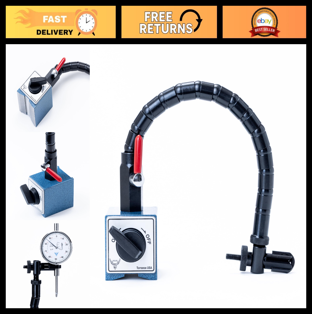 Adjustable Magnetic Base with 176lb Holding Force for Dial Indicators & Machinis