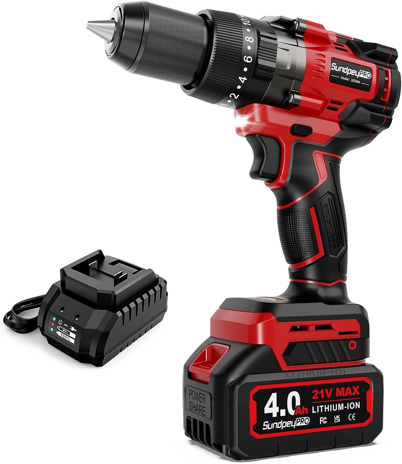 21V Cordless Hammer Drill - 1151 In-lbs High Torque Brushless Drill Kit