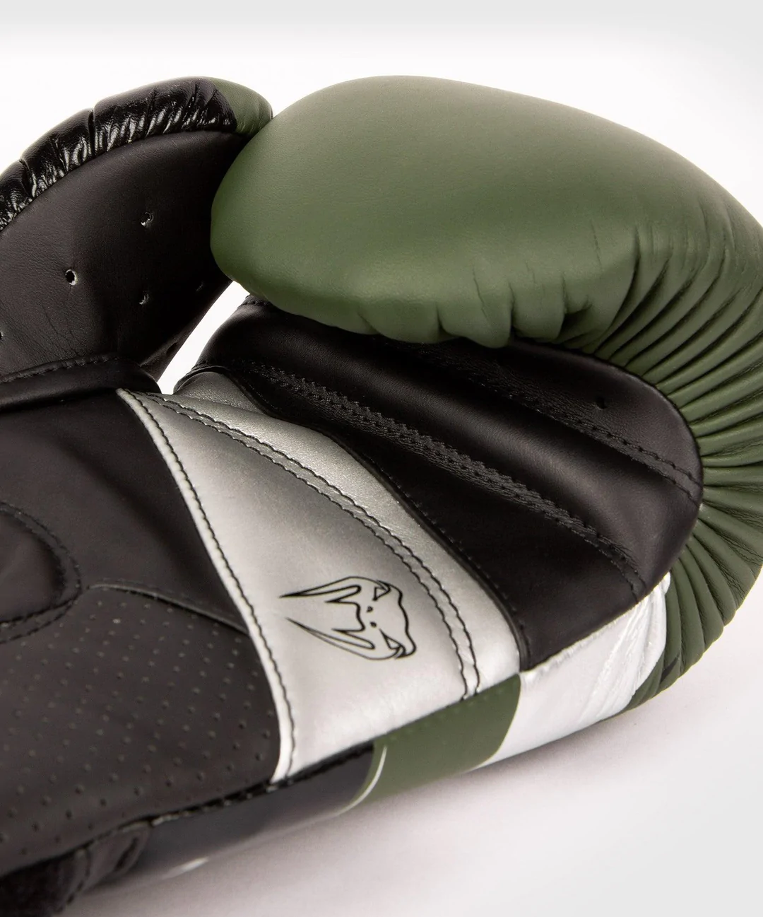 Venum Elite Evo Hook and Loop Boxing Gloves - Khaki/Silver