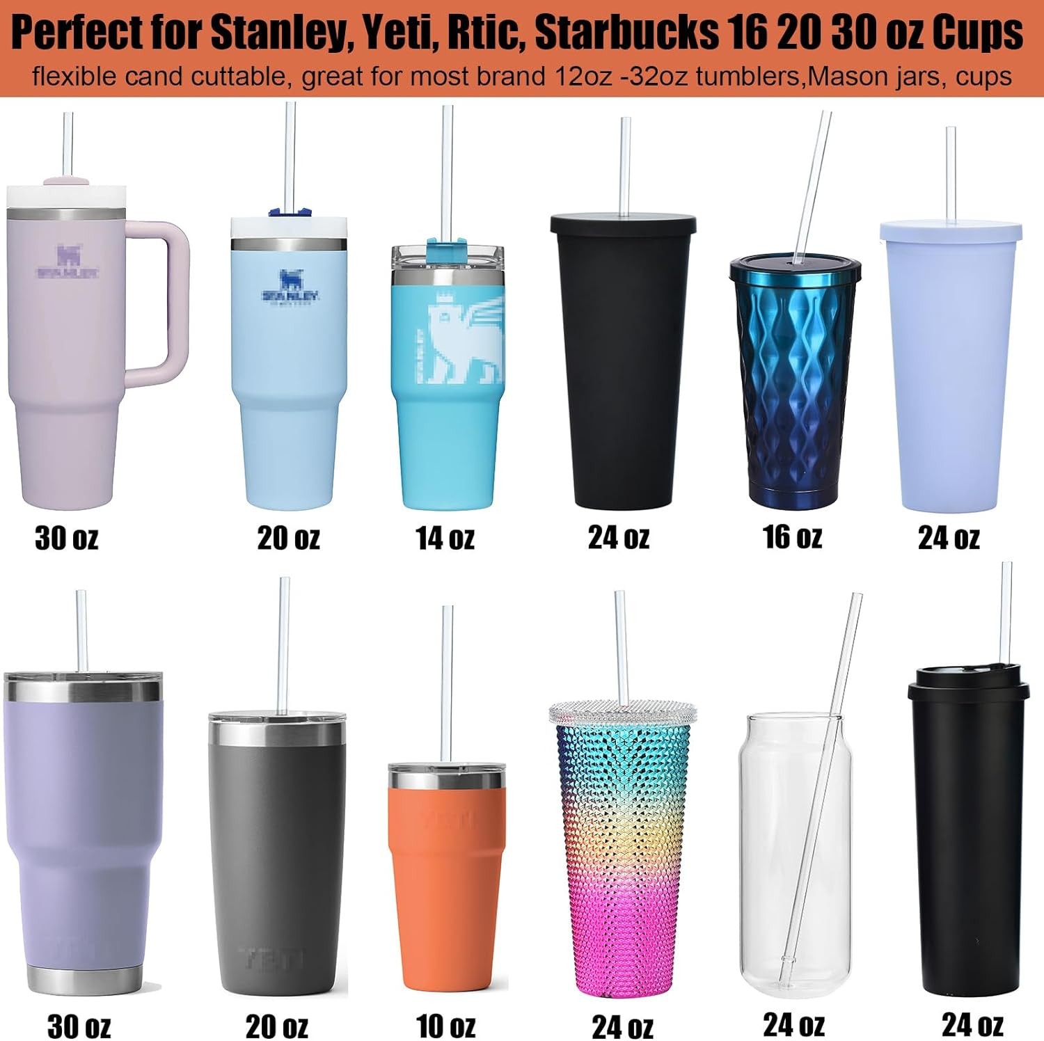 ALINK 12 Pack Reusable Hard Plastic Clear Straws 10.5in