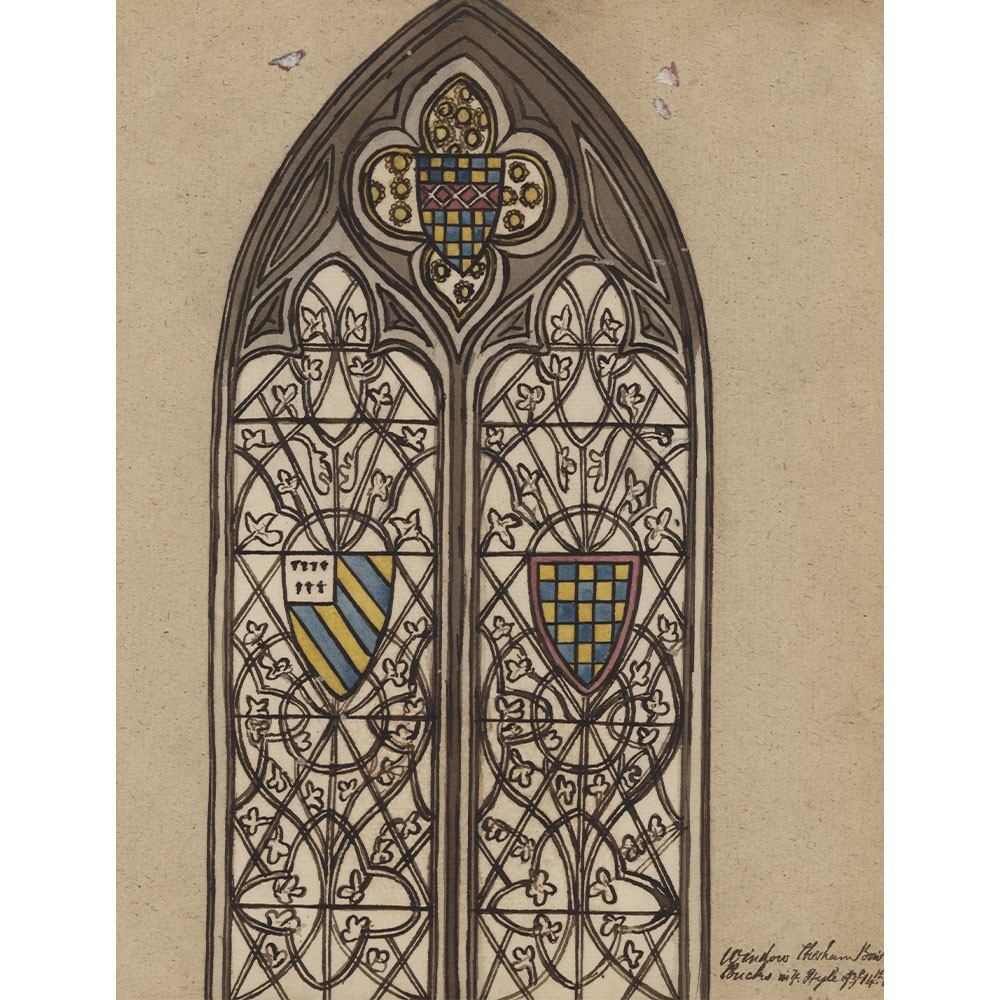 English Architectural Stained Glass Window Coat of Arms Heraldry Church England Drawing 1811