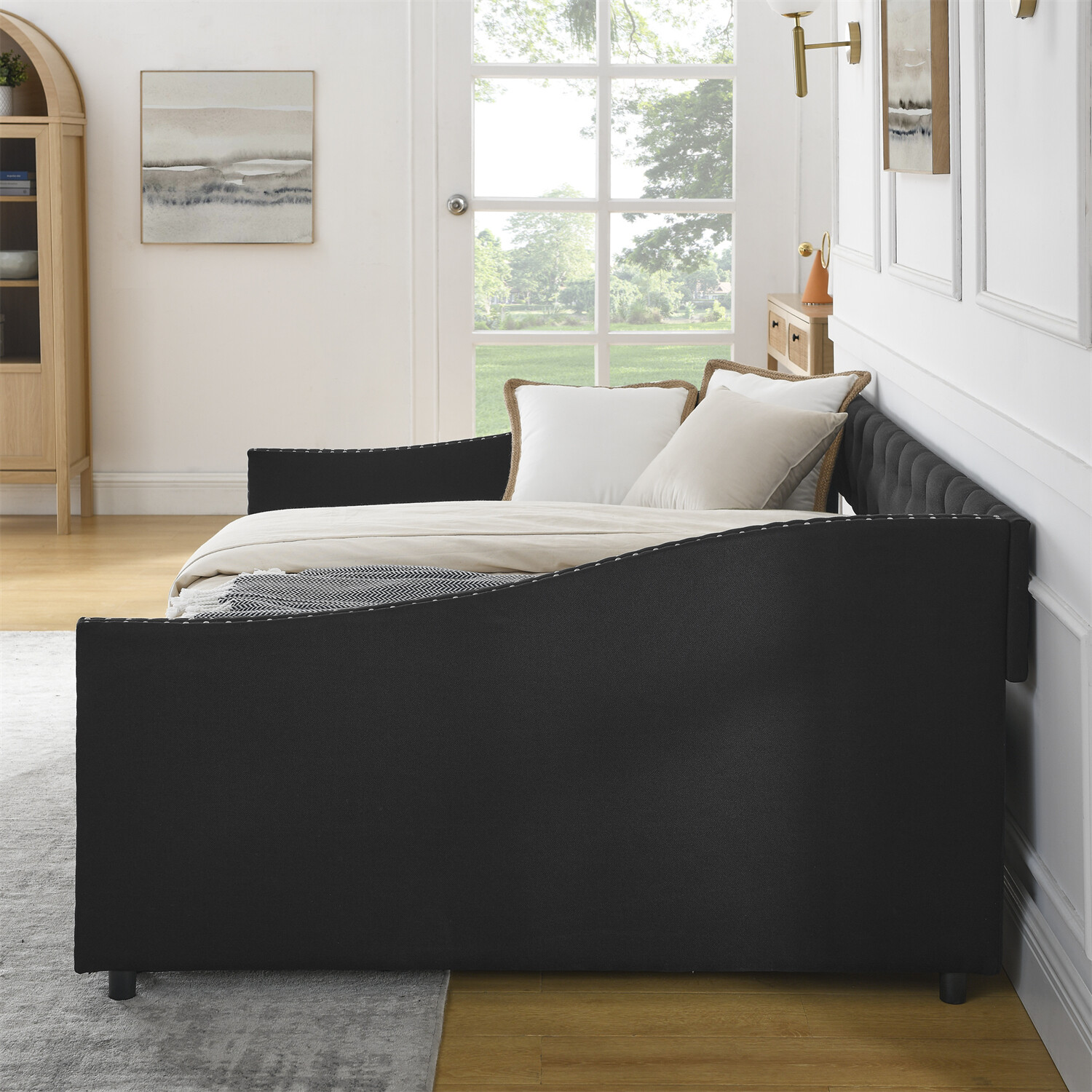 Full Size Daybed Modern Upholstered Bed Frame Sofa Bed w/ 2 Storage Drawers