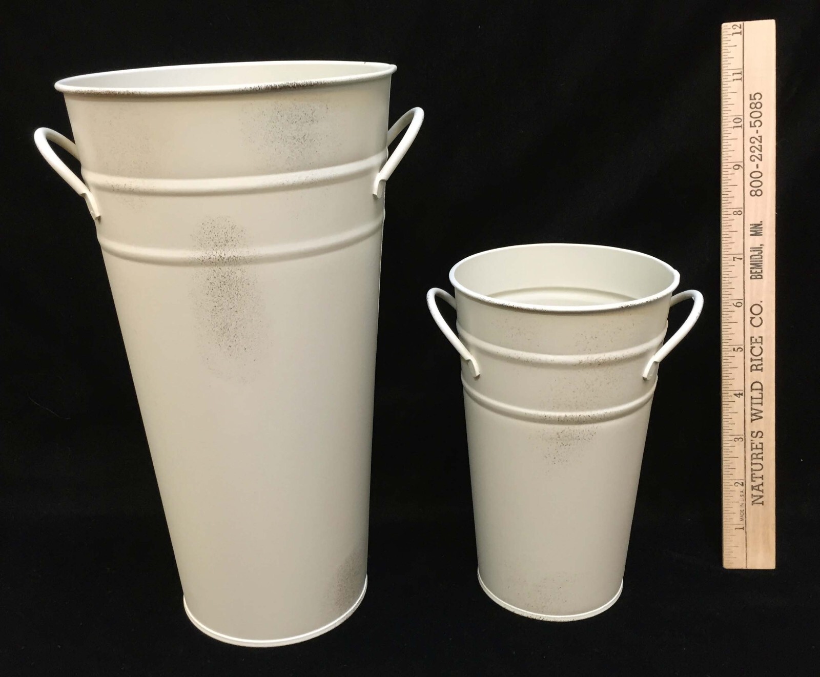 Metal Vase Planter Container w/ Handles Tan Color Medium & Small Lot of 2