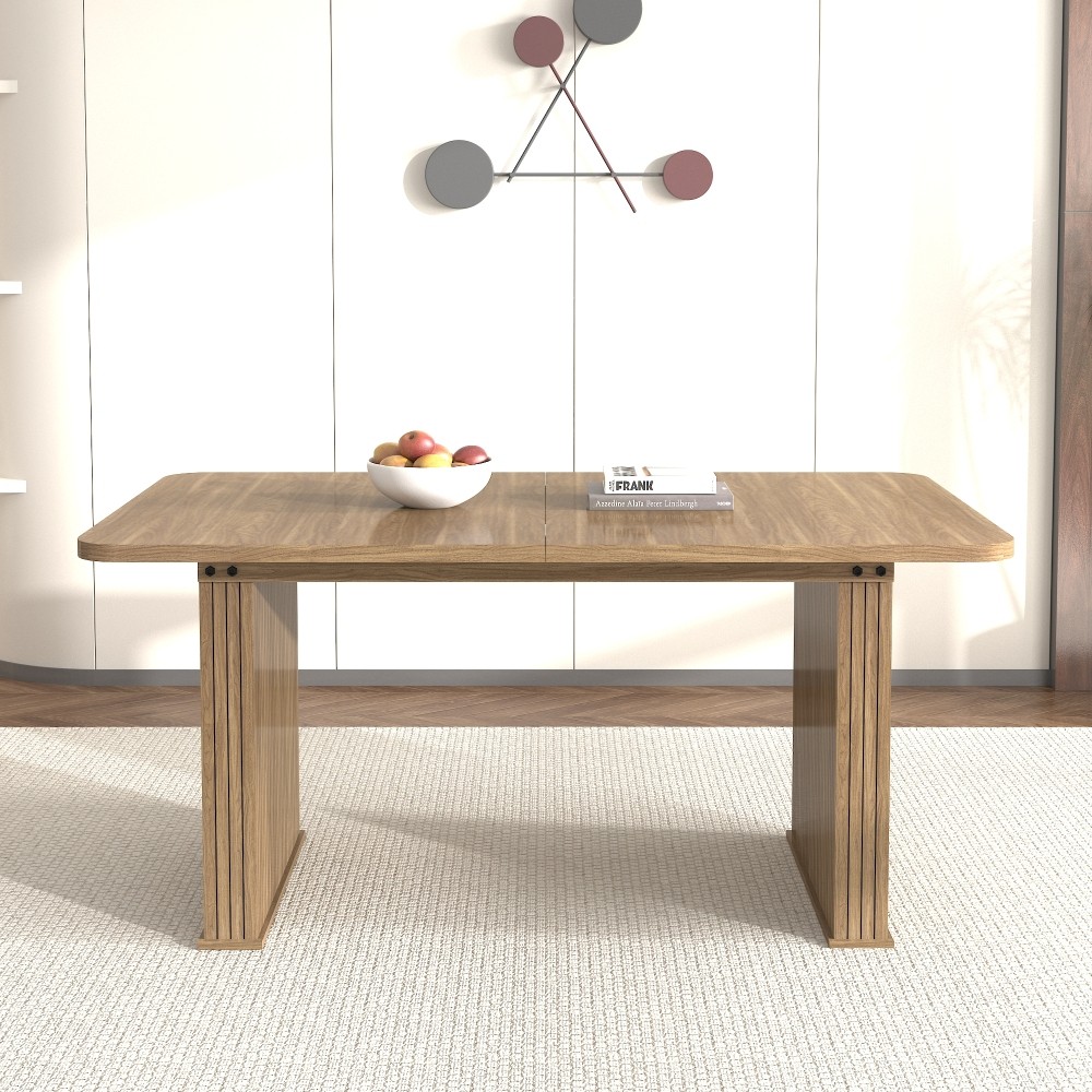 Beige Brown Extendable Dining Table Modern Wood Kitchen Table Double Robust