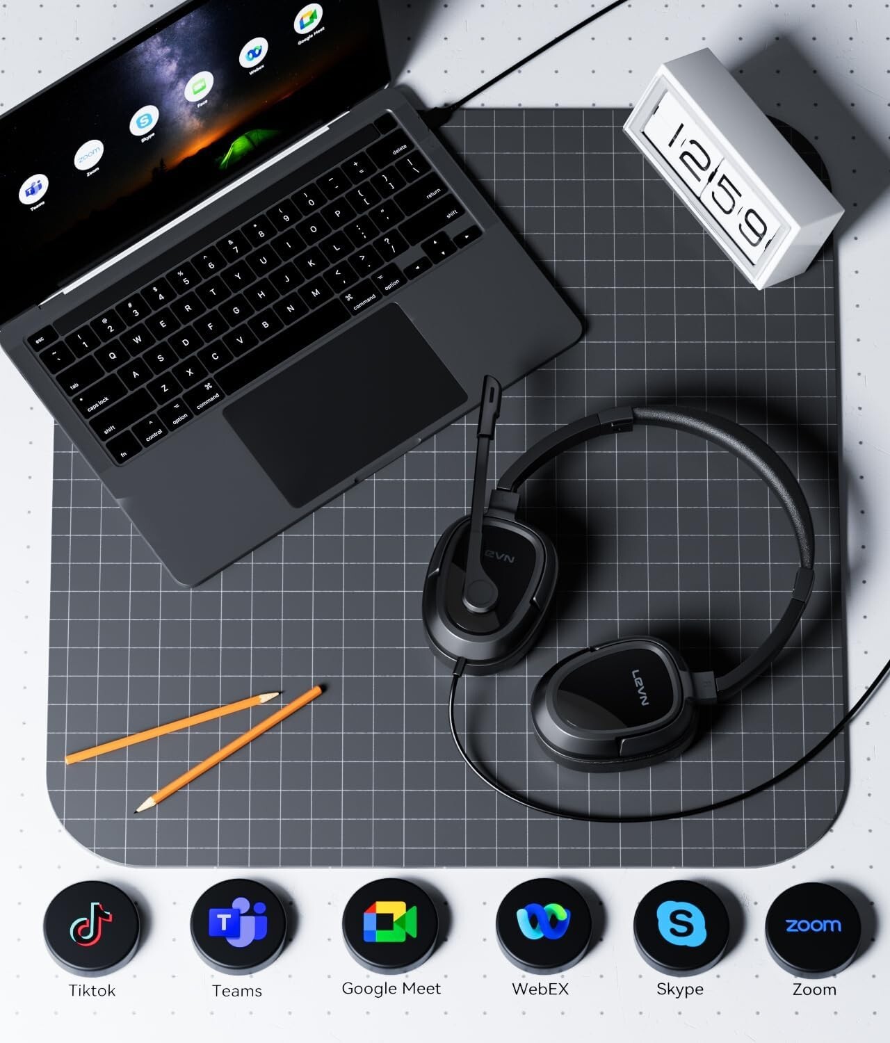 LEVN Headset with Mic, USB Headset with Microphone, Computer Headset with Noise