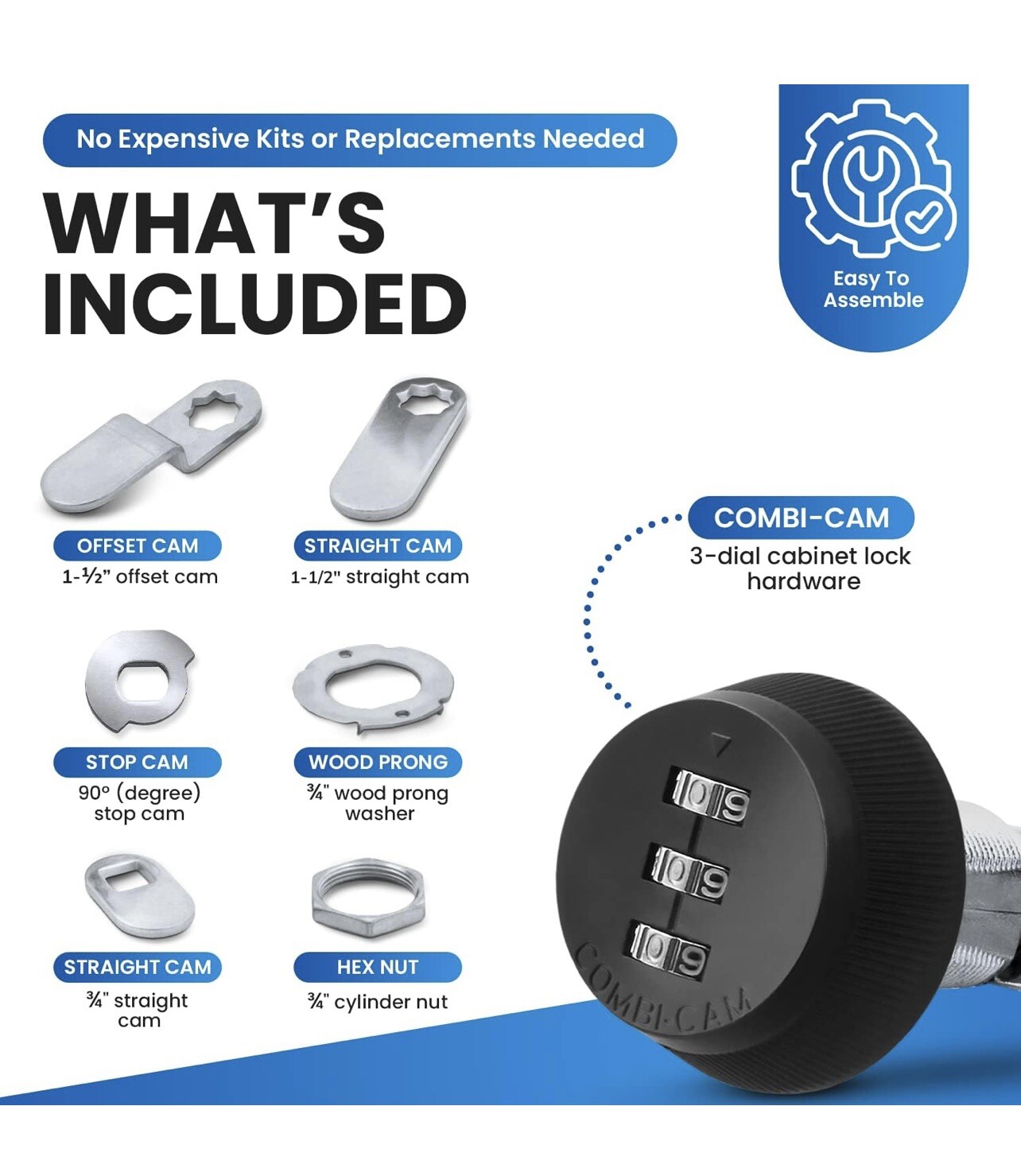 Combi Cam Keyless Combination Lock 3 Dial Secure Cabinet Drawer Lock System....