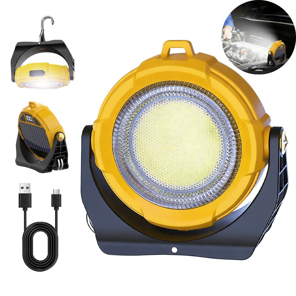 Solar Work Light Rechargeable LED Outdoor Camping Flood Lamp Portable Emergency