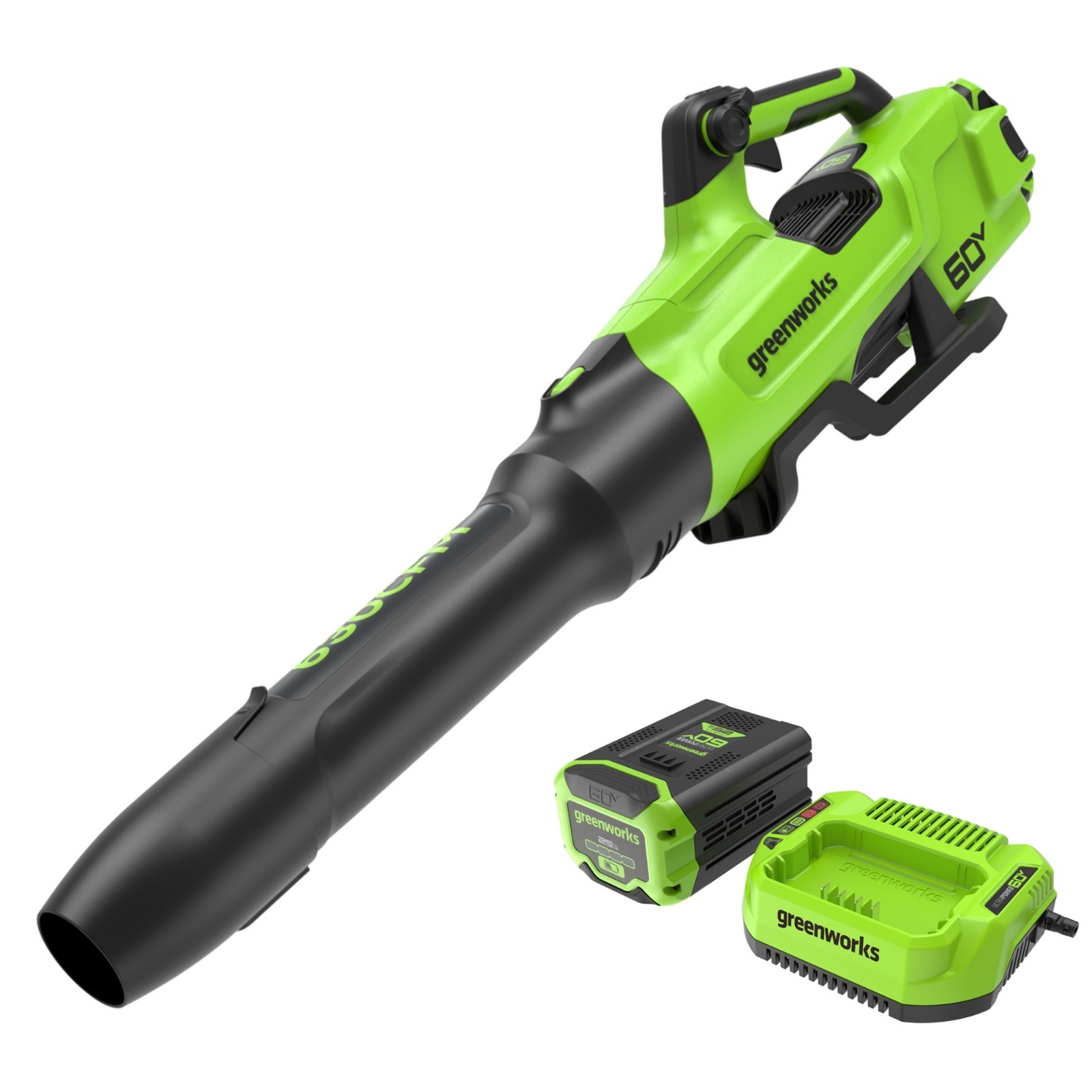 Greenworks 60V Cordless Leaf Blower 630CFM 170MPH w/ 2.5Ah Battery & 3A Charger