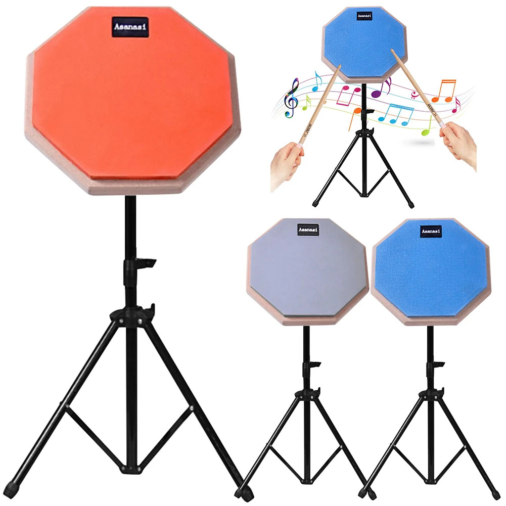 8Inch Rubber Wooden Drum Practice Pad Adjustable Stand Drum Pad Shock‑Absorbent