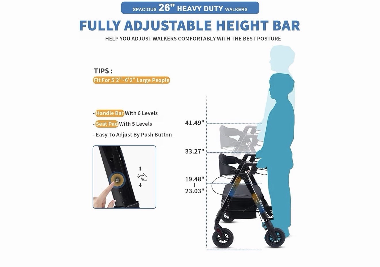Rollator Walker with Seat,450Lb Rolling Walker, Extra-Wide Heavy-Duty Rollator