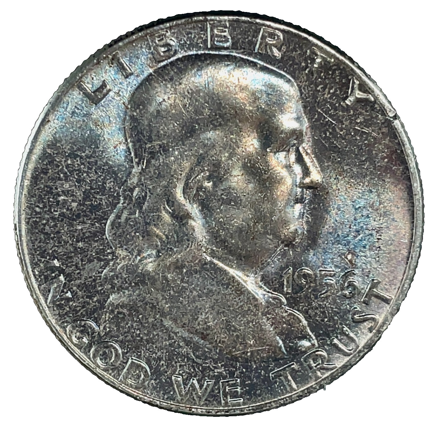 1956 Rainbow Toned Franklin Half Dollar BU-Unc. FBL 50c 90% Silver U.S Coin # 59