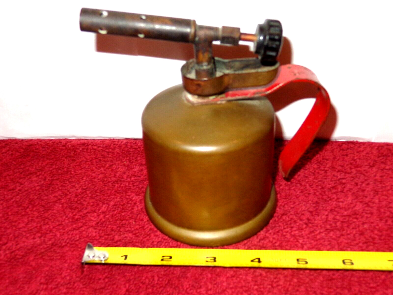 VINTAGE MINI BLOW TORCH 5 x 5 in - BRASS - METAL & PLASTIC UNIQUE DISPLAY - L312