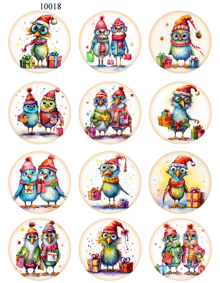 Crazy Christmas Birds - Ceramic Decals- Enamel Decal  - Glass Decal- 10018