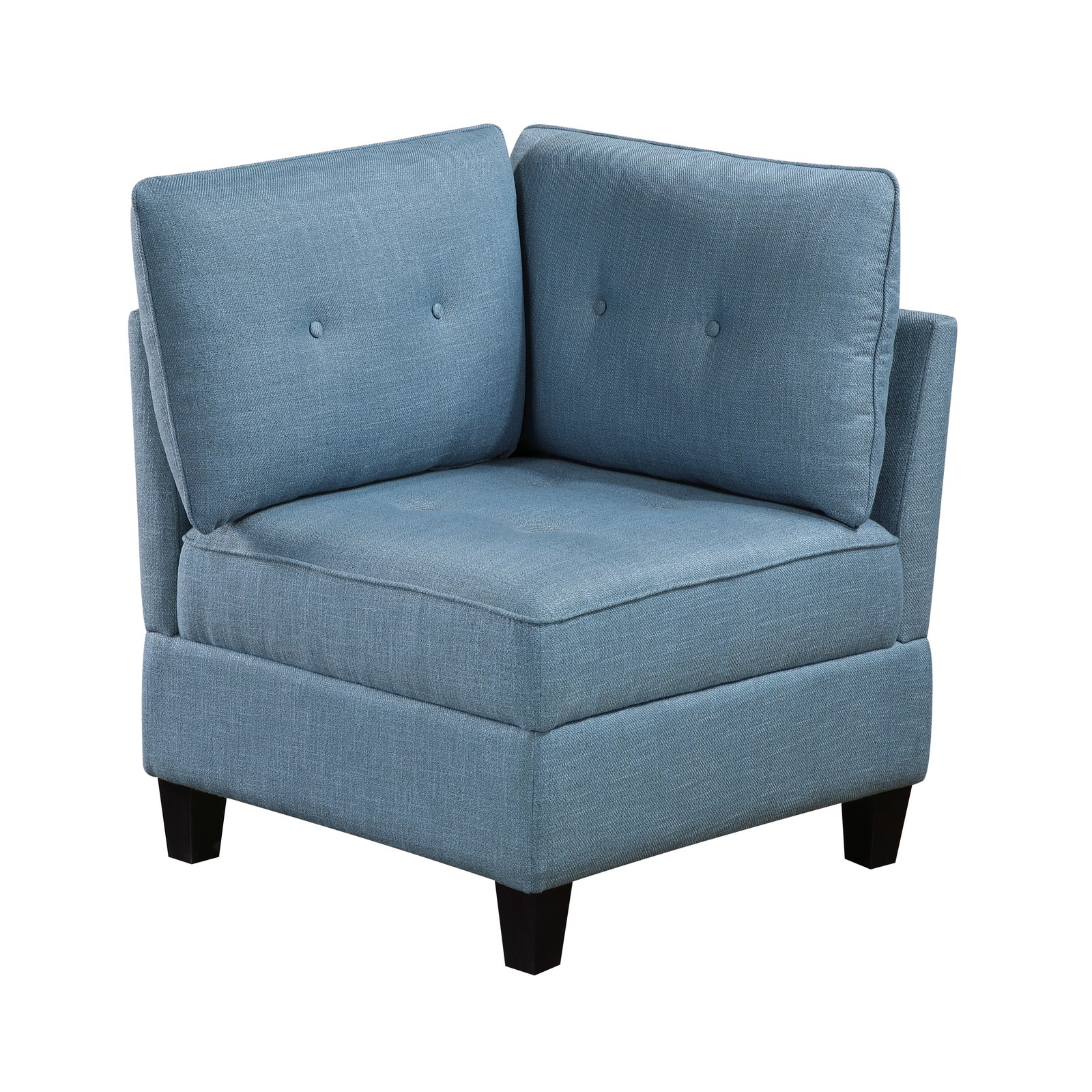 Living Room Furniture Corner Wedge Blue Tufted Solid Wood Modern Comfort 1pc Mod