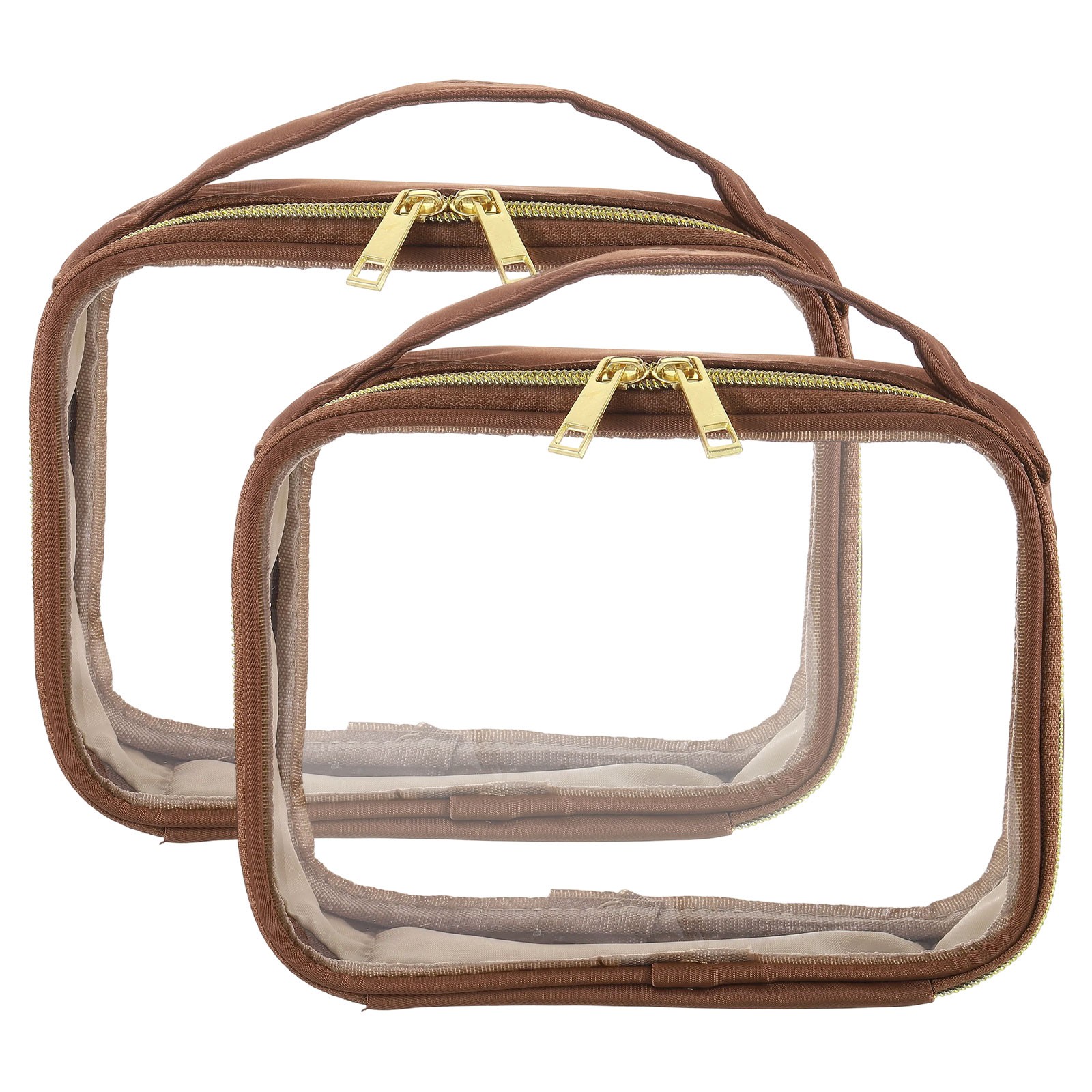 2pcs Clear Toiletry Bag PVC Clear Makeup Bag with Handle, Brown