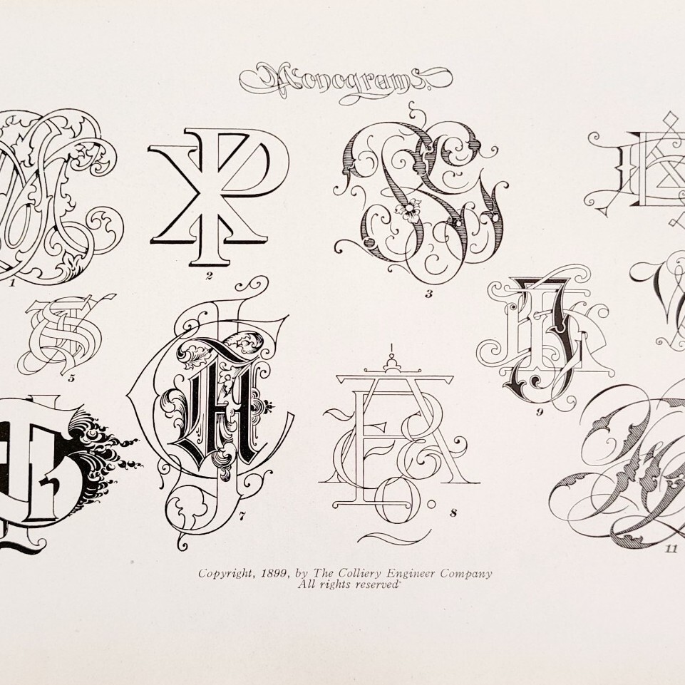 Monograms Font Example 1899 Victorian Craft Supply Art Drawing Ephemera DWKK19