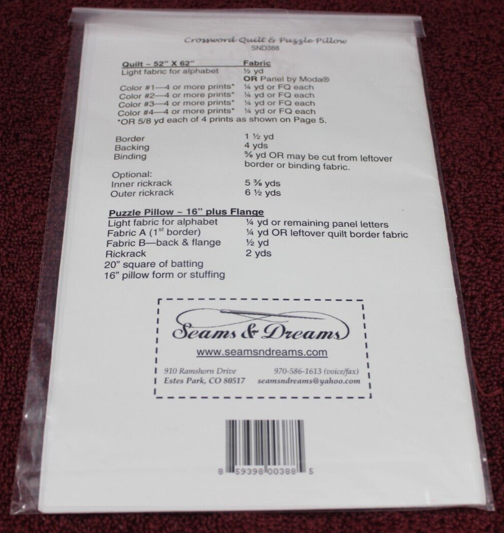 Seams & Dreams Crossword Quilt & Puzzle Pillow Pattern