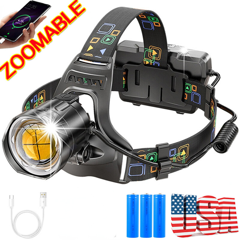 300000LM P100 Led Headlamp USB Rechargeable Headlight Head Torch Fishing Camping