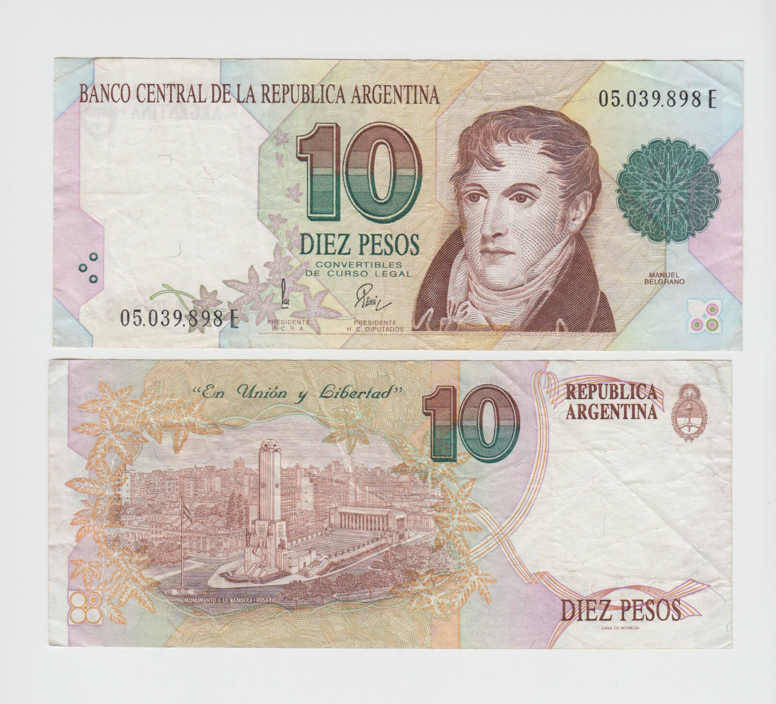 ARGENTINA P.342b COL 744a  10 PESOS SFX E SIG POU-PIERRI  VERY FINE  2112