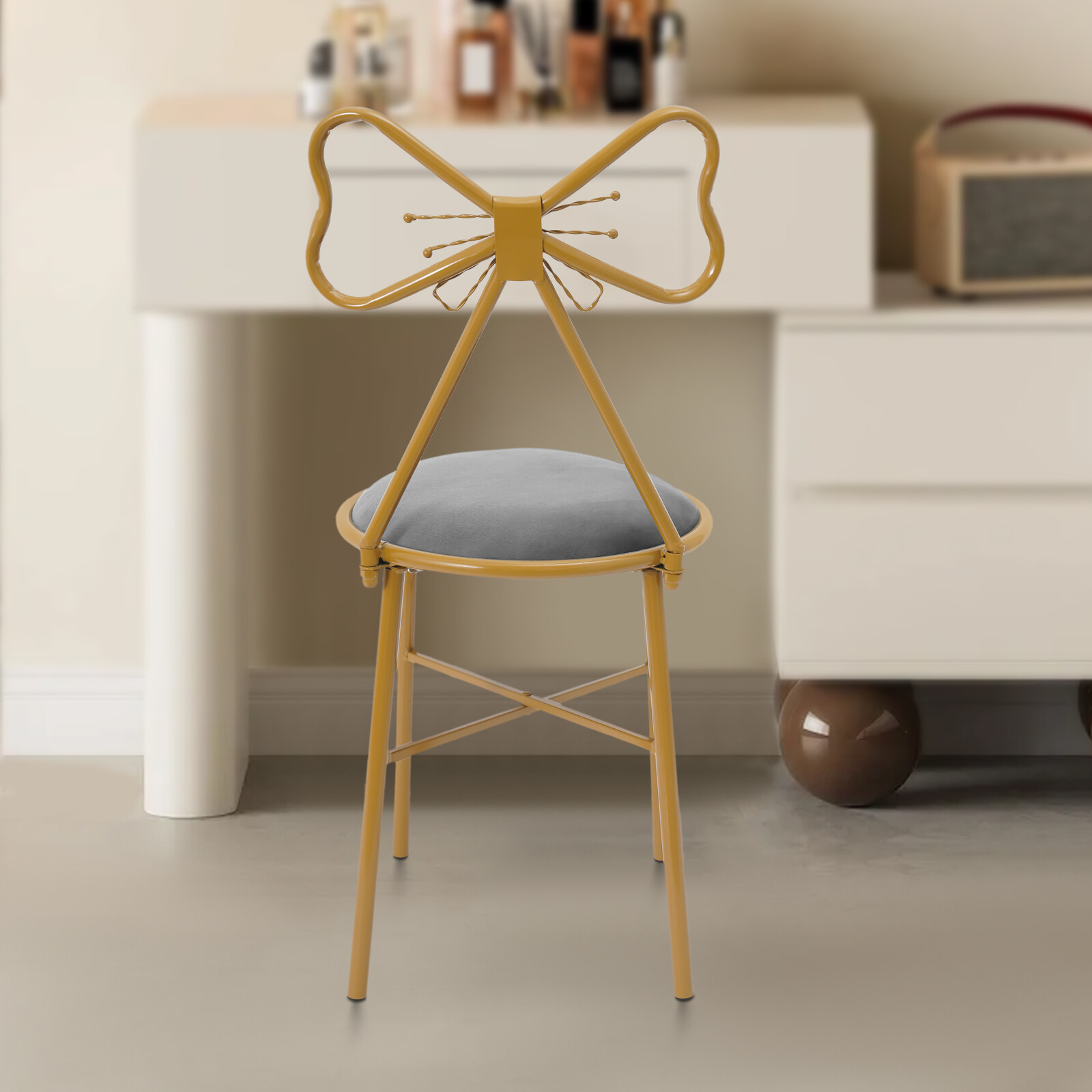 Modern Makeup Vanity Stool Living Room Butterfly Shaped Backrest Dining Chair