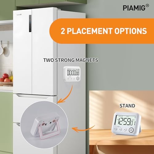 Digital Kitchen Timer Alarm Clock for Cooking, Large LCD Display Multi White