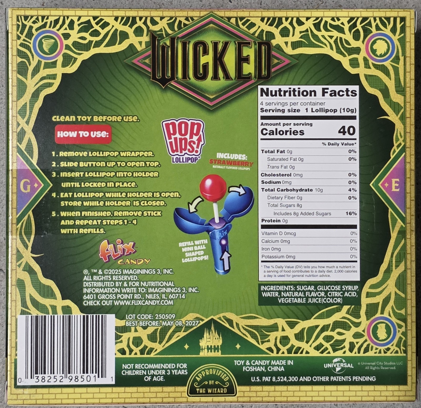 WICKED - POP UPS LOLLIPOPS - TWO BOXES - BEST BY MAY 2027