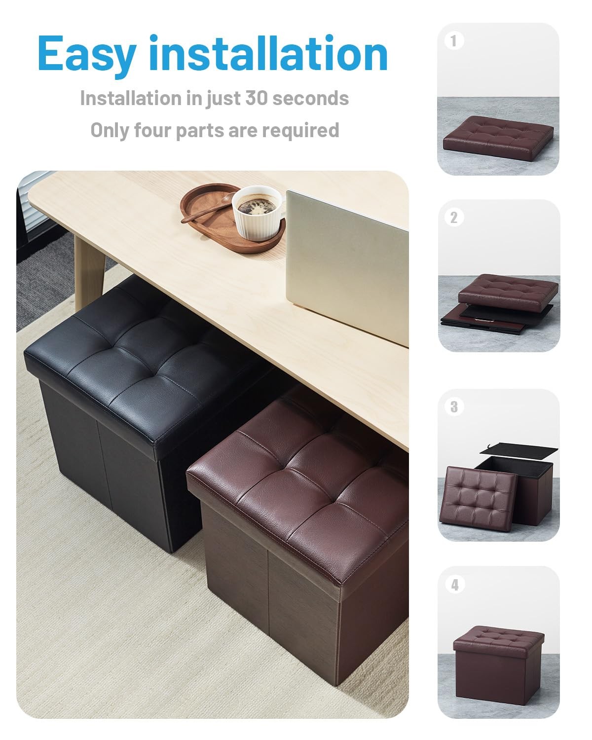 Storage Ottoman Foot Rest Stool, Small Leather Storage Ottomans Bench, Foldin...