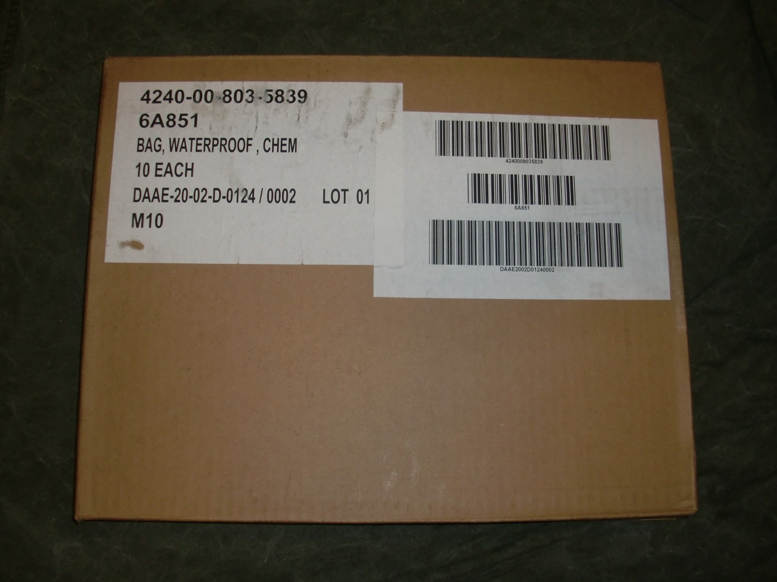 New sealed Box of Ten (10) US Military waterproof gas mask dry bags
