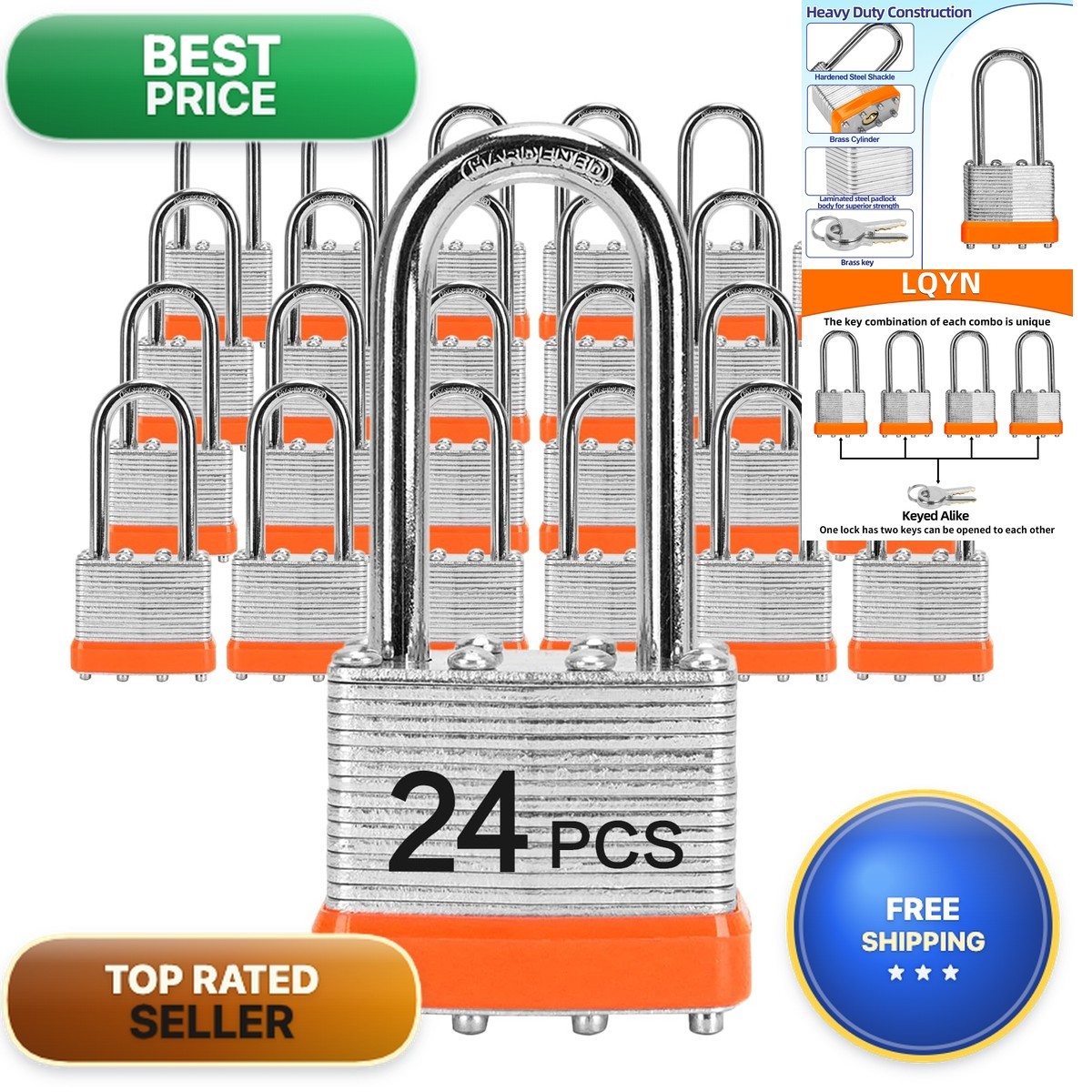 Padlocks Same Key Lqyn 24 Pcs Laminated Keyed Padlock 1-9/16 40Mm Keyed Alike
