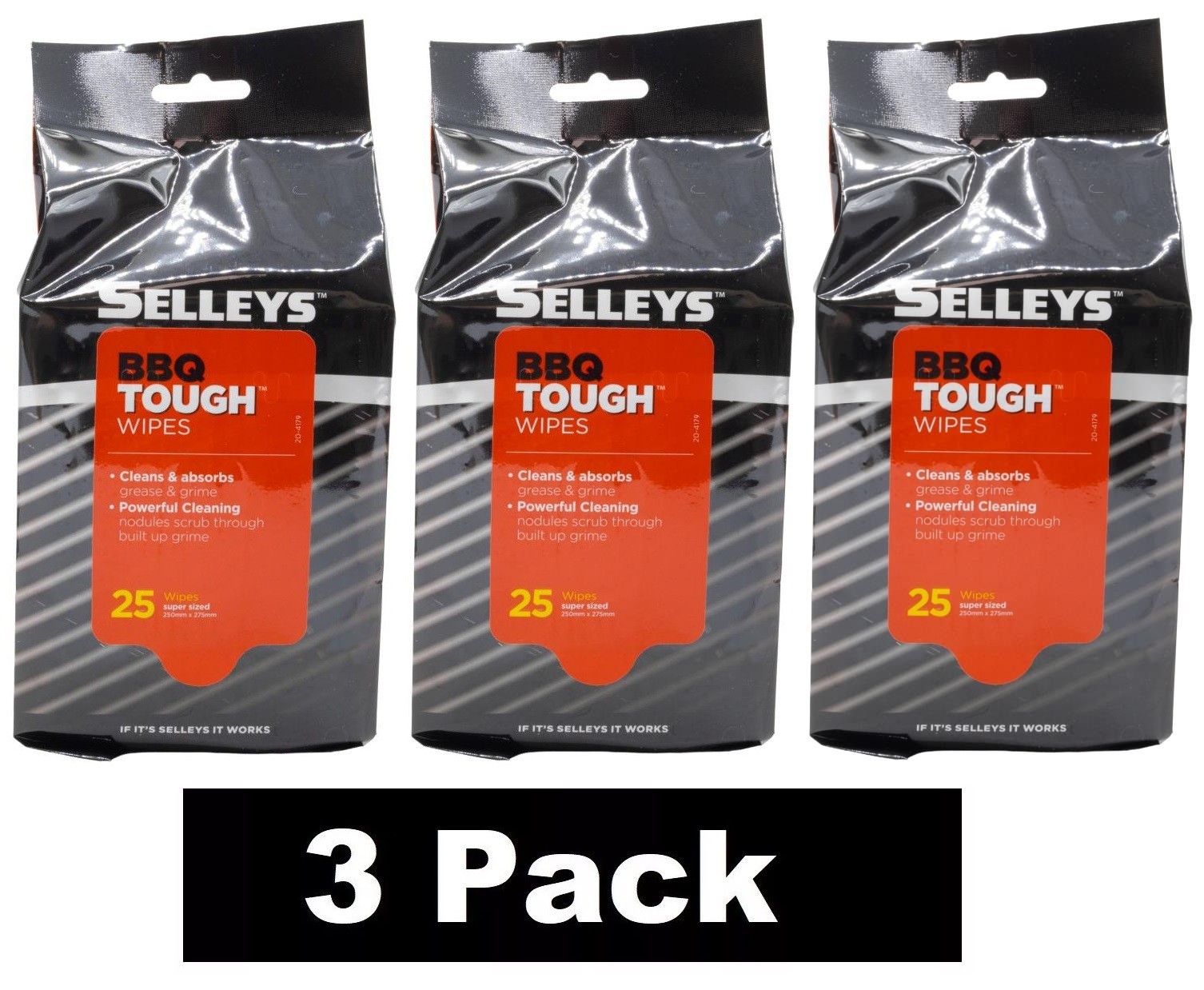 75 x SELLEYS WIPES BBQ TOUGH SUPER SIZED BRAND NEW (3 x Pack of 25)