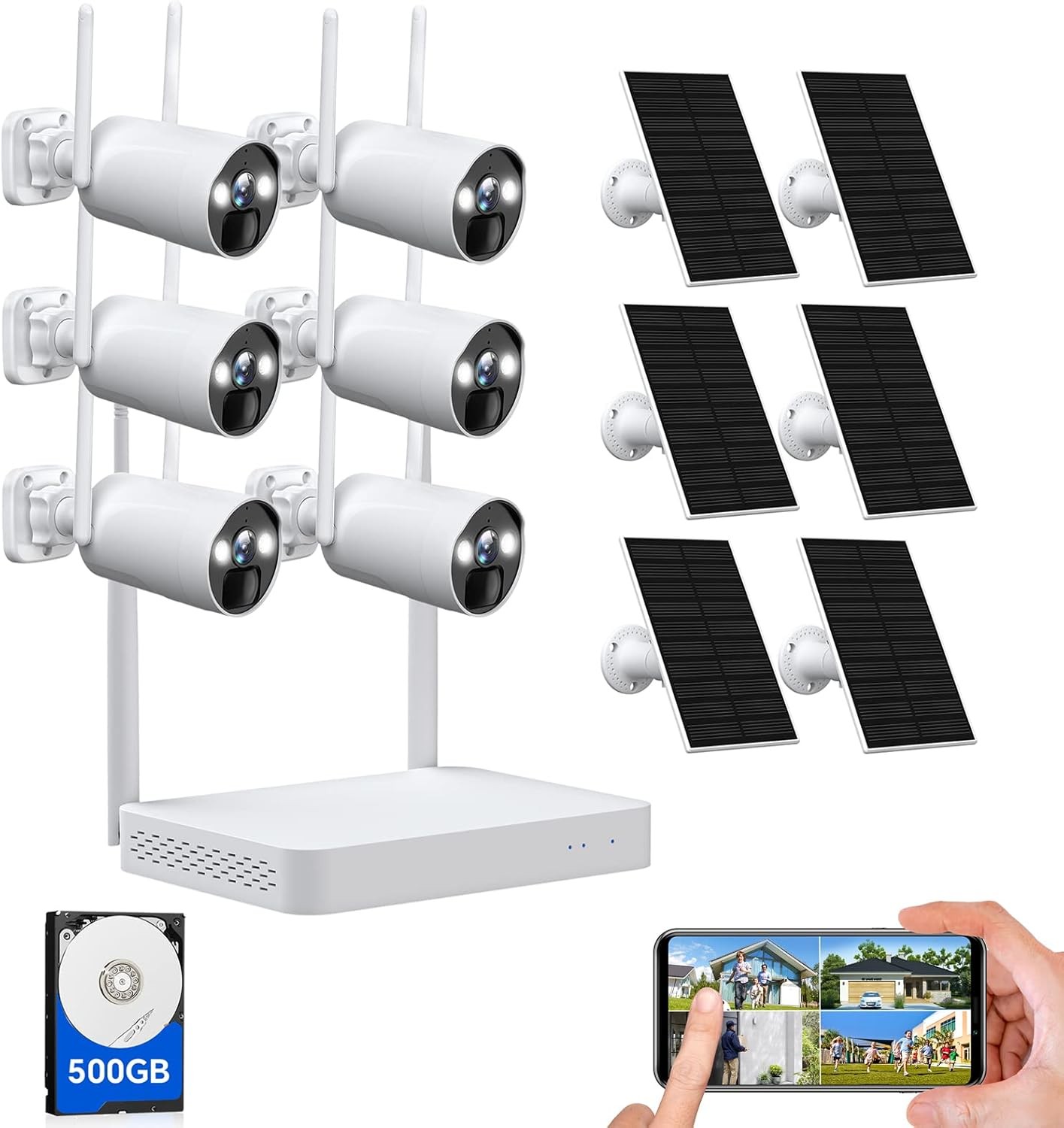 6Pc Wifi Solar Powered Camera 4MP Wireless Security Camera System Home Outdoor