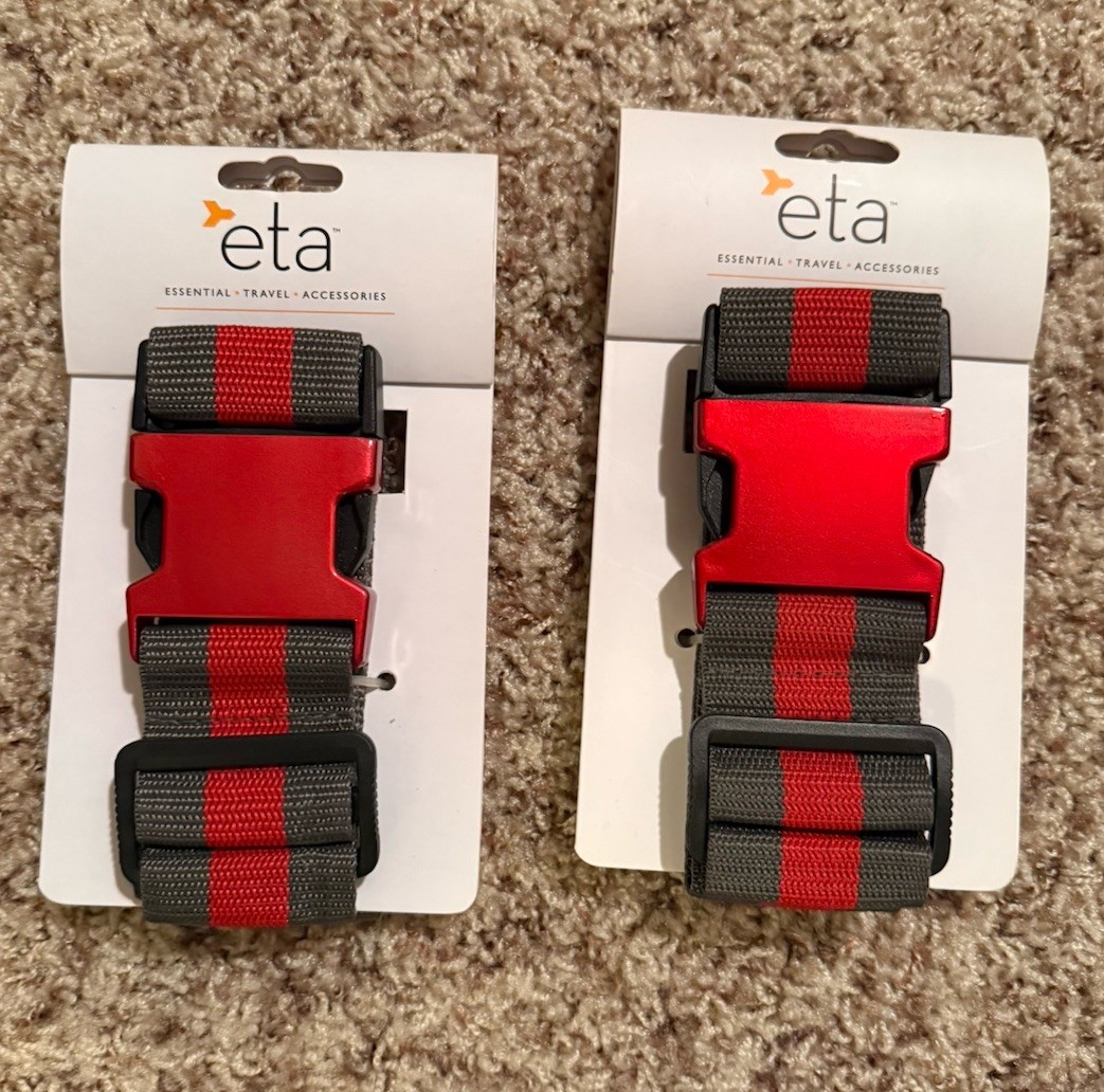 essential travel accessories Cinch Luggage Strap Red & Gray 2 Pack New
