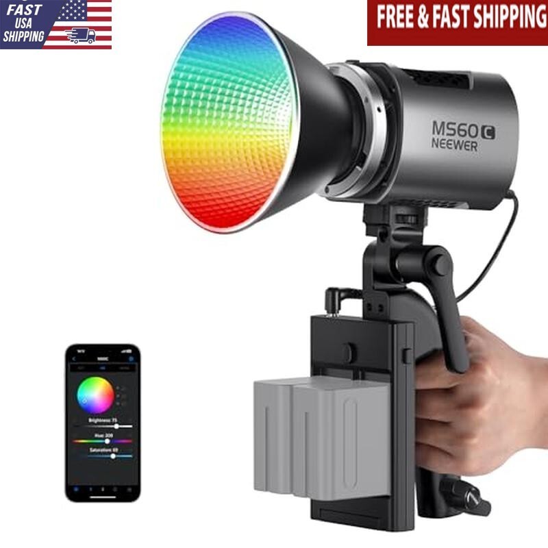 LED Video Light 65W Handheld Compact Dimmer 2700K-6500K 17 Effects APP Control